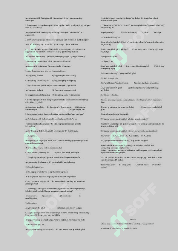 Psixologiya fanidan testlar bazasi 2