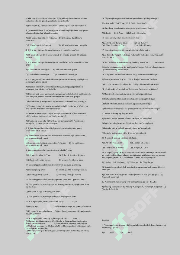Psixologiya fanidan testlar bazasi 4