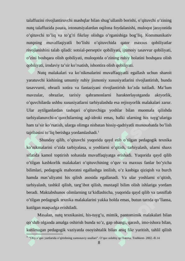 Tarix o'qituvchisining nutq madaniyati va unga qo'yiladigan talablar 8
