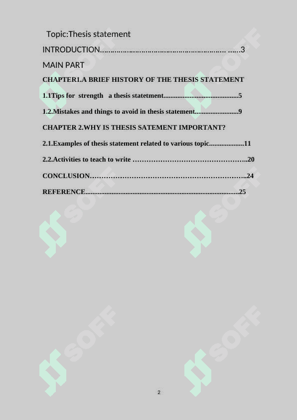 Thesis statement course work 2