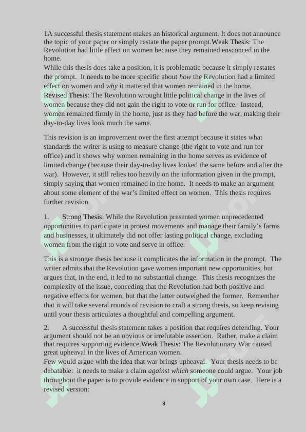 Thesis statement course work 8