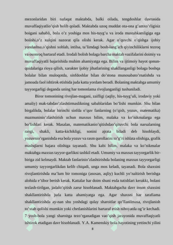 Maktabgacha yoshdagi bolalarni maktab ta’limiga tayyorlashning muammo va yechimlari 8