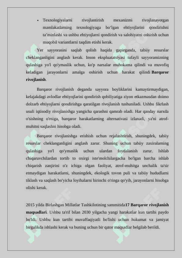 Barqaror rivojlanish va tabbiy resurslar tasnifi 4