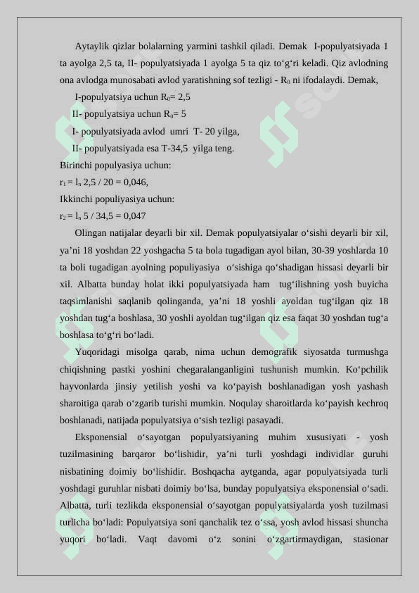 Populyatsiya soni o’sishining eksponensial modeli. O’sish tezligi 8