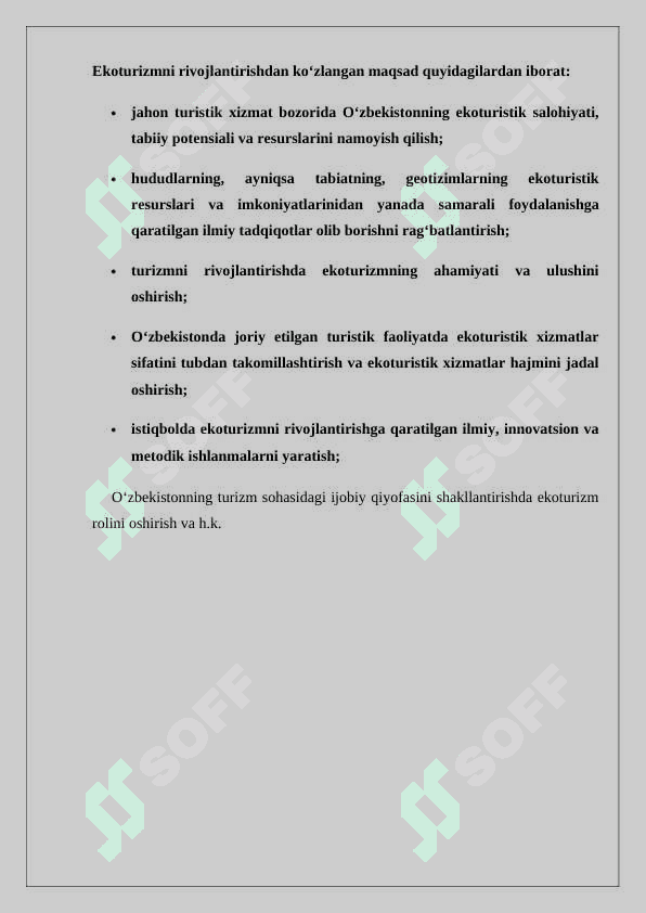 Ekoturistik rayonlashtirishni turlari ,mazmuni va mohiyati. 5