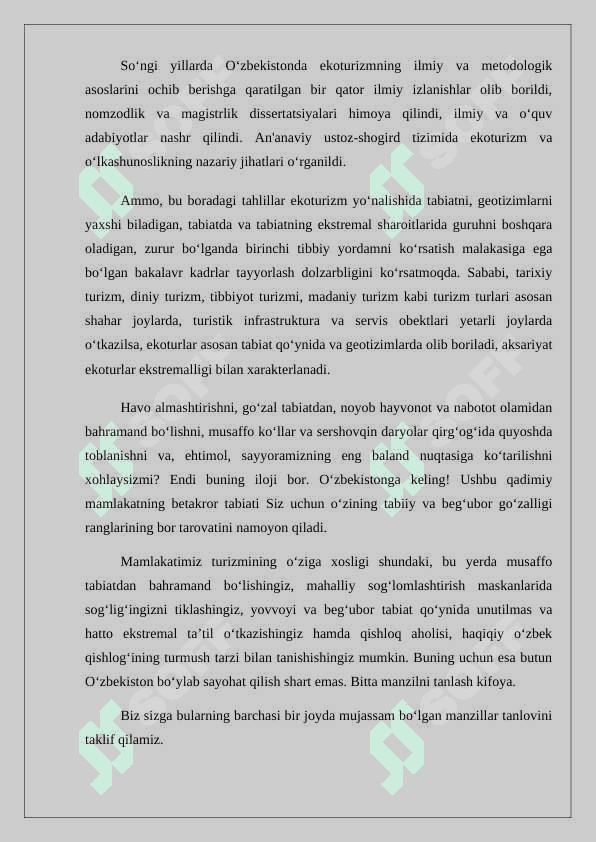 Ekoturistik rayonlashtirishni turlari ,mazmuni va mohiyati. 8