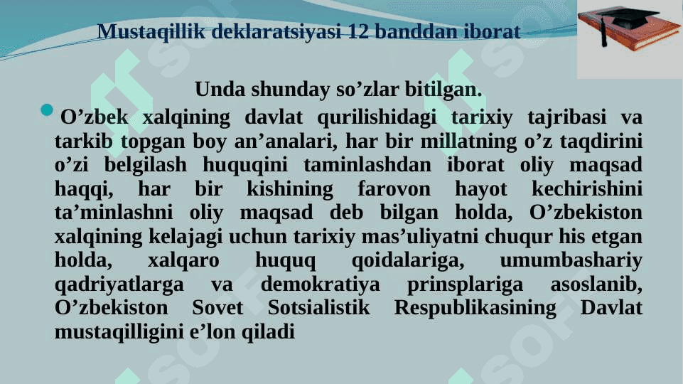 Mustaqil O‘zbekiston Respublikasining tashkil topishi va uning tarixiy ahamiyati 6