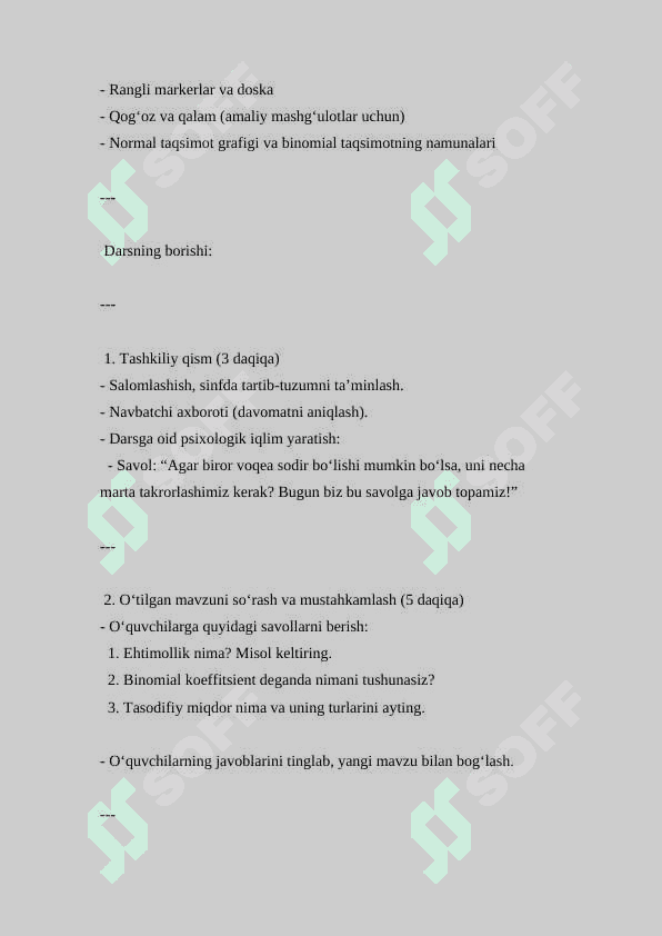 Binomial va normal taqsimot haqida tushuncha ( Dars ishlanmasi ) 2