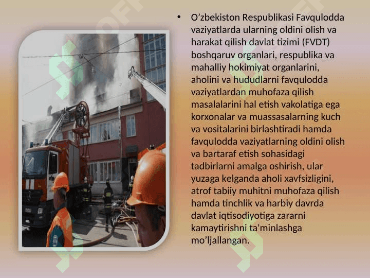 Favqulodda vaziyatlar ularni oldini olish va harakat qilish Davlat tizimi. Uning asosiy vazifalari. Favqulodda vaziyatlarda Davlat tizimining axborot boshqaruvi. 7