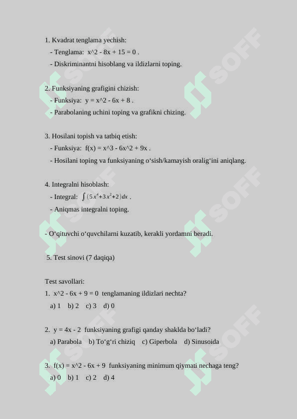 Yakunlovchi dars 11-sinf Algebra (2024-2025) 4