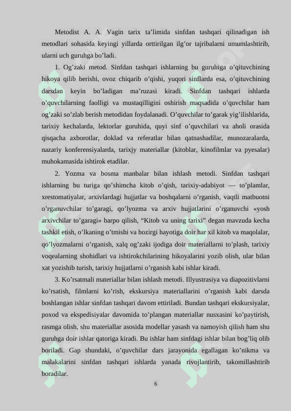 Tarix bo’yicha sinfdan tashqari olib boriladigan ishlar (stsenariy tuzish, to’garak rejasini tuzish) 6
