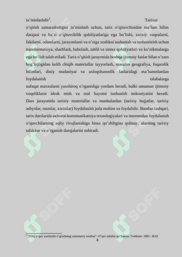 Zamonaviy tarix darsi, unga qo’yilgan talablar 8