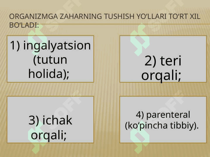 ZAHARLANISH TURLARI, SABABLARI, BELGILARI VA BIRINCHI YORDAM. 4