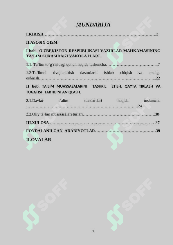 O’zbekiston Respublikasi  Vazirlar Mahkamasining ta’lim sohasidagi vakolatlari 2