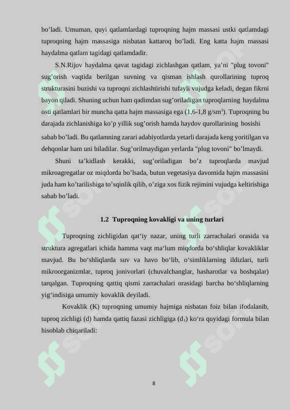 TUPROQNING FIZIK XOSSALARI 8