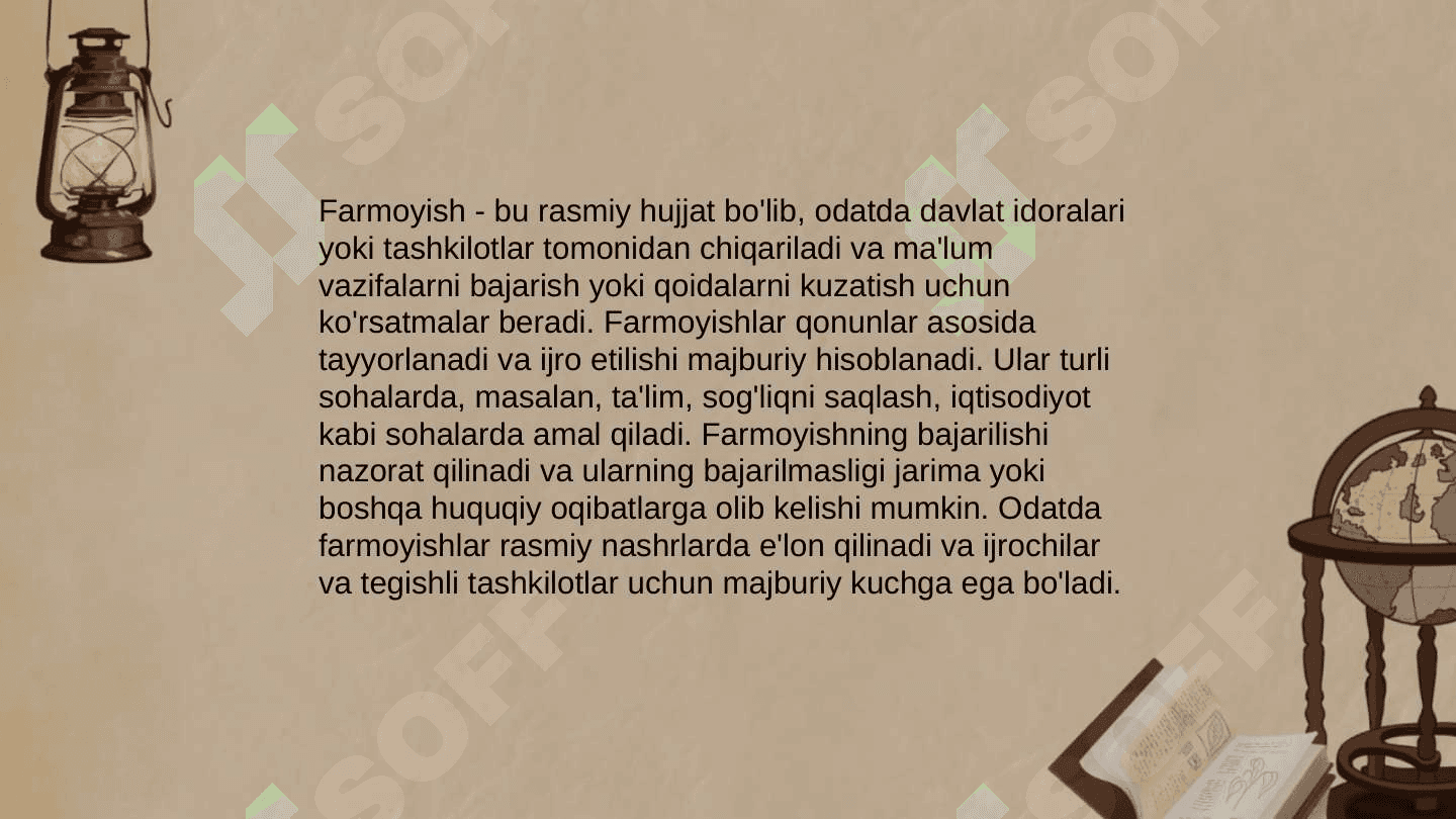 Farmoyish hujjatlari. Buyruq, buyruqdan kòchirma. Koʻrsatma, farmoyish. Ma‘lumot-axborot hujjatlari. 3