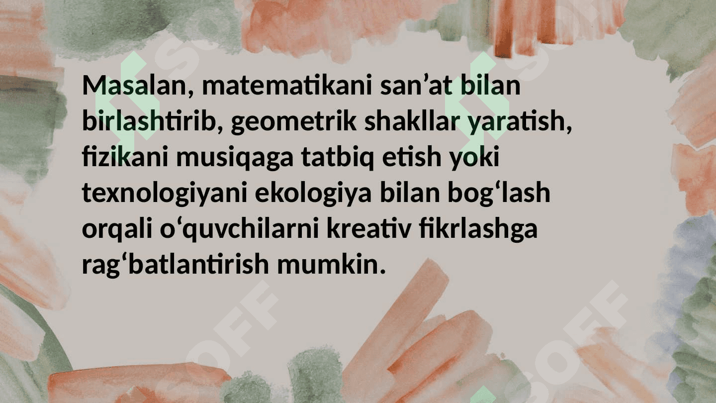 STEAM texnologiyasi kontseptsiyasining zamonaviy kontseptsiyalari. Yangi pedagogik texnologiya va faol pedagogik usullar asosida dars ishlanmalarini tayyorlash va tahlil qilish. 4