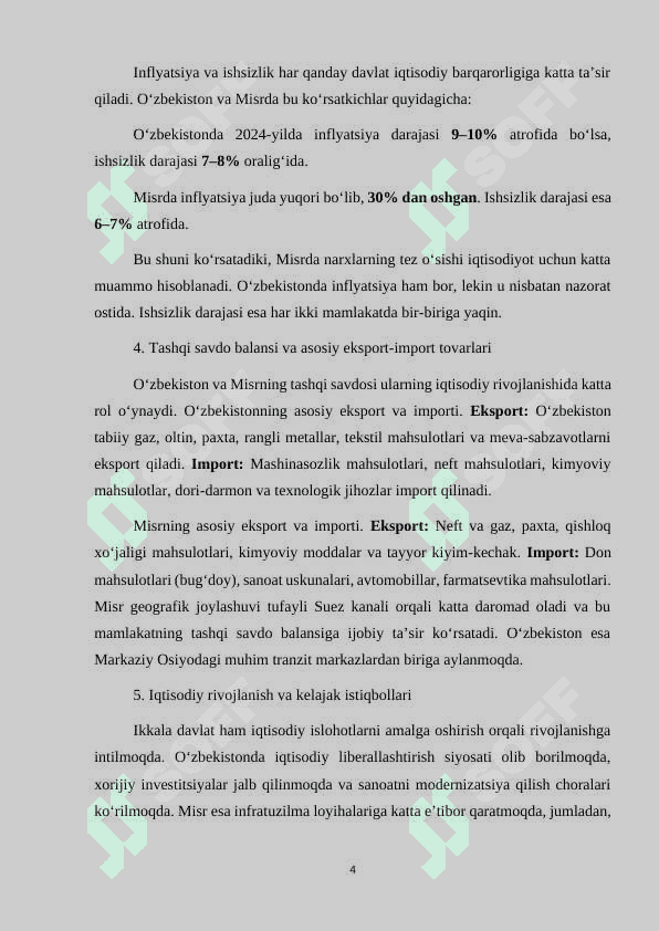O'zbekiston va Misr makroiqtisodiy ko'rsatkichlarini solishtirish. 5