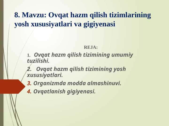 Ovqat hazm qilish tizimlarning yosh xususiyatlari va gigiyenasi