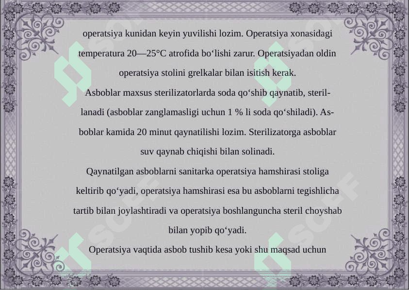 BEMORLARNI OPERATSIYAGA TAYYORLASH 4