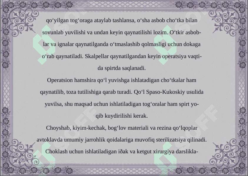 BEMORLARNI OPERATSIYAGA TAYYORLASH 6