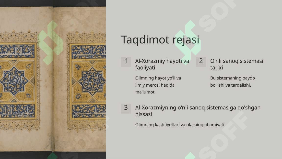 O'nli sanoq sestemasini targ'ib qilishda Al Xorazmiyning roli 2