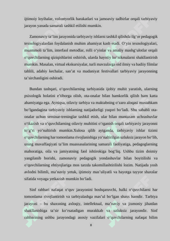 MAKTABDAGI TARBIYAVIY ISHLAR TIZIMIDA SINF RAHBARINING KASBIY KOMPITENTLIGINI OSHIRISH 8