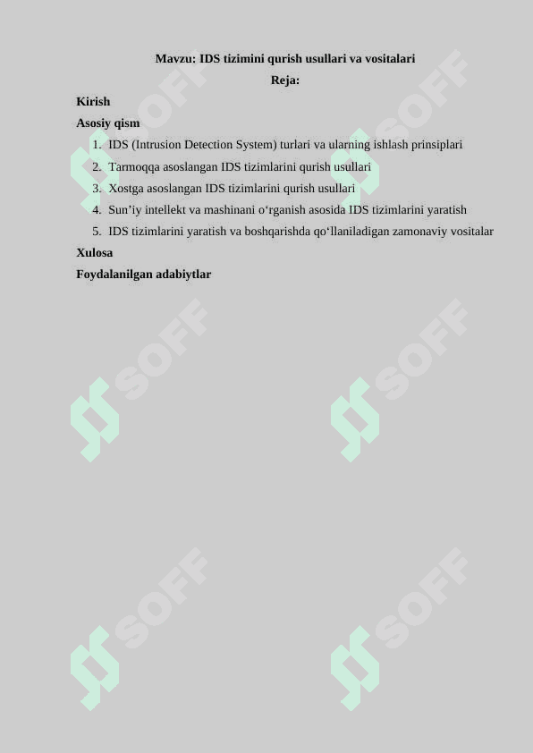 IDS tizimini qurish usullari va vositalari 2
