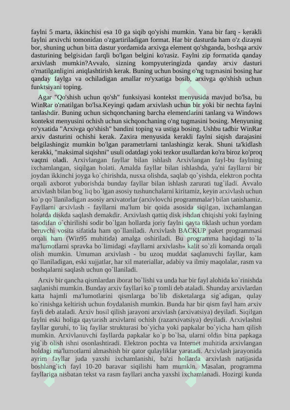 Fayllarni arxivlash va arxiv fayllarni ochish 3