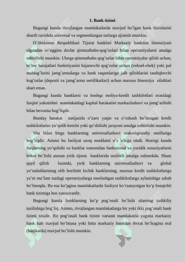 Bank tizimi. Pul-kredit siyosati 2