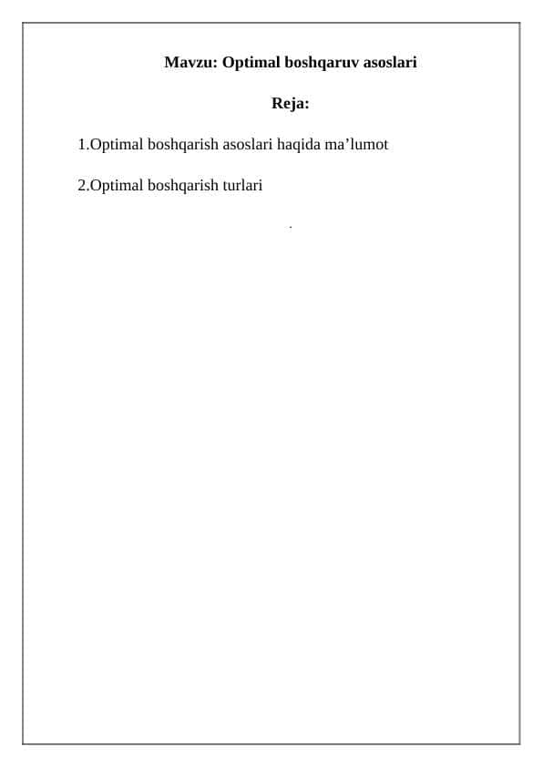 Optimal boshqaruv asoslari