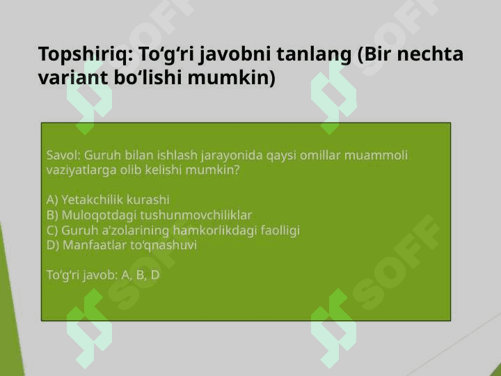 Mavzu: Guruh bilan ishlash jarayonida paydo bo’lishi mumkin bo’lgan muammoli vaziyat. ANAGRAMMA 2