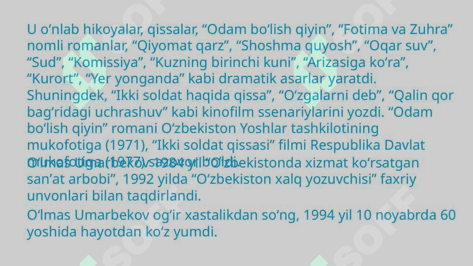 Oʻlmas Umarbekovning Yoz yomgʻiri qissasi tahlili 4