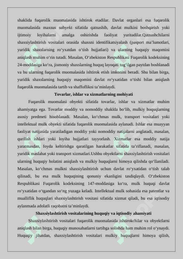 Fuqarolik muomalasi qatnashchilari, tovarlar, ishlar va xizmatlarni shaxsiylashtirish vositalari 25 3