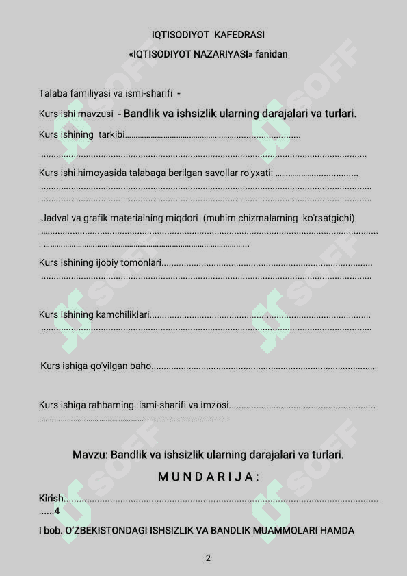 Bandlik va ishsizlik ularning darajalari va turlari. 2