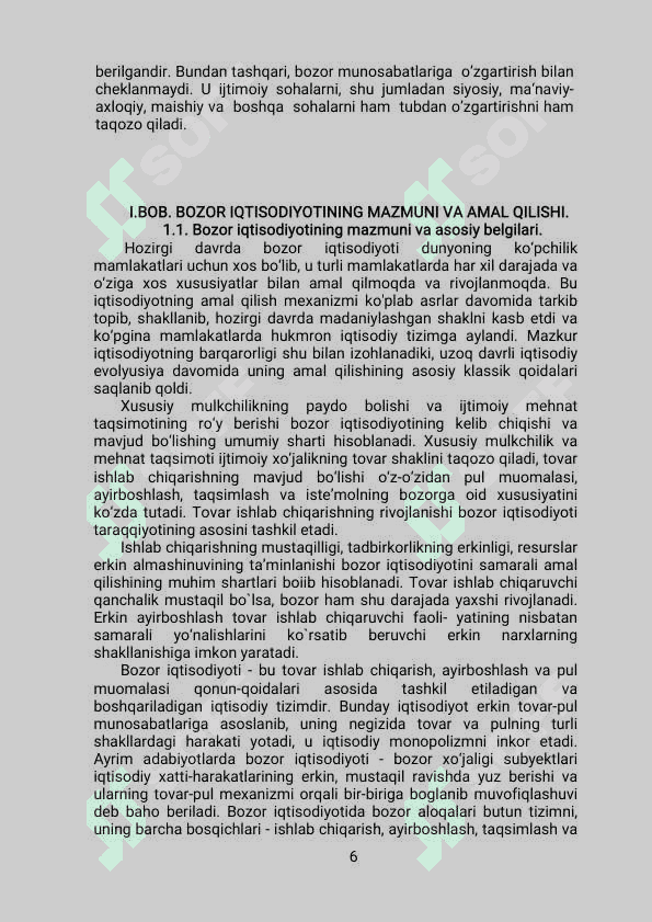 BOZOR IQTISODIYOTIGA O'TISHNING ANDOZALARI VA

ULARNING O'ZIGA XOS XUSUSIYATLARi 6