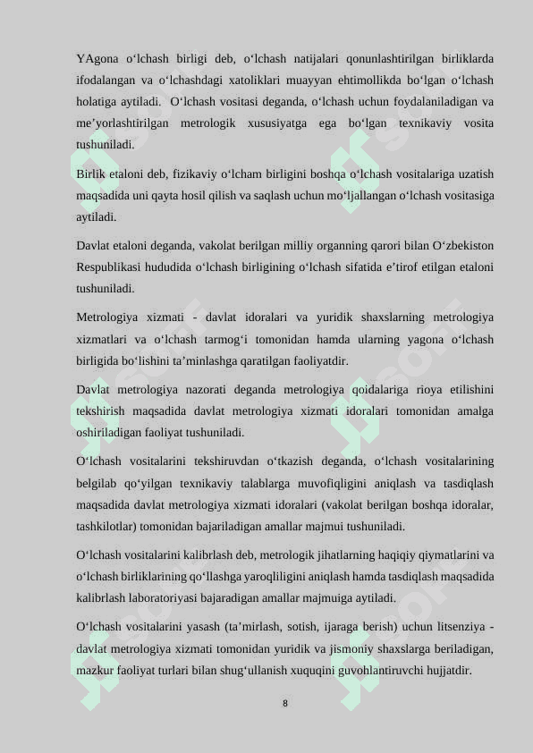O’LCHAMLARNI CHEKLI CHETGA CHIQARISHLARNI KO’RSATISH 8