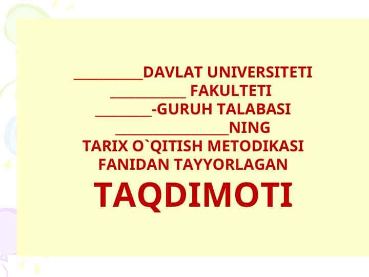 Tarix  o`qitish  metodikasi 1
