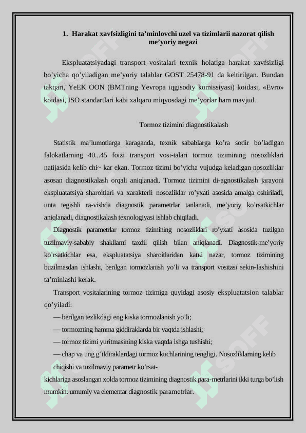 Transport vositalariga diagnozlash nazorat vositalari tahlili 2
