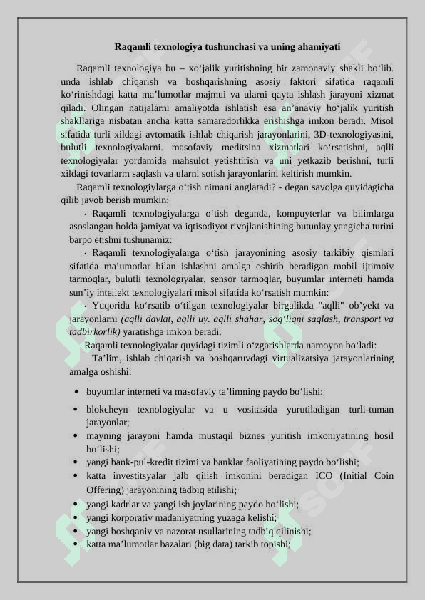Raqamli texnologiyalar haqida tushuncha. 2