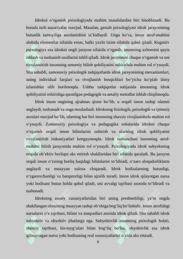 IDROKNING MURAKKAB SHAKLLARI VA ULARNING O‘RGANISH METODLARI. 7