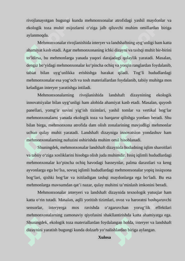 Mehmonxonalar rivojlanishida interyer va landshaftning ahamiyati 2