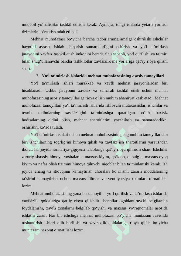 Yo‘llarni ta’mirlashda mehnat muhofazasi bo‘yicha ishlarni tashkil qilish 3