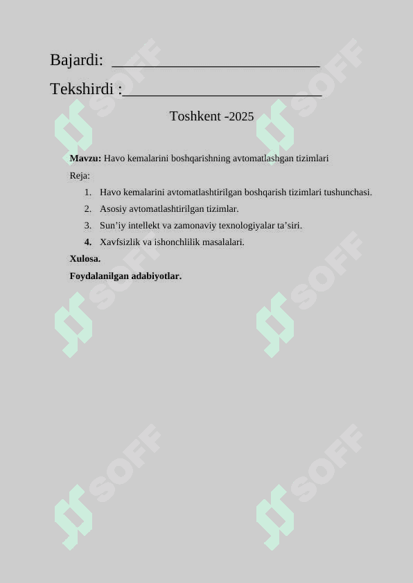 Havo kemalarini boshqarishning avtomatlashgan tizimlari 2
