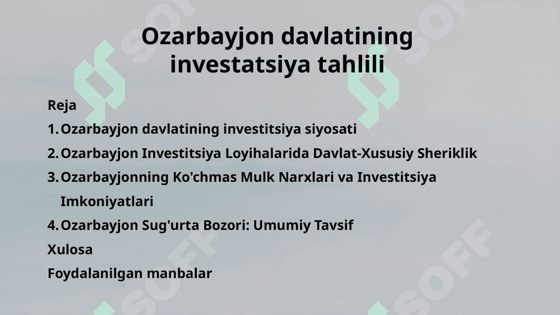 Ozarbayjon davlatining investatsiya tahlili taqdimot 2