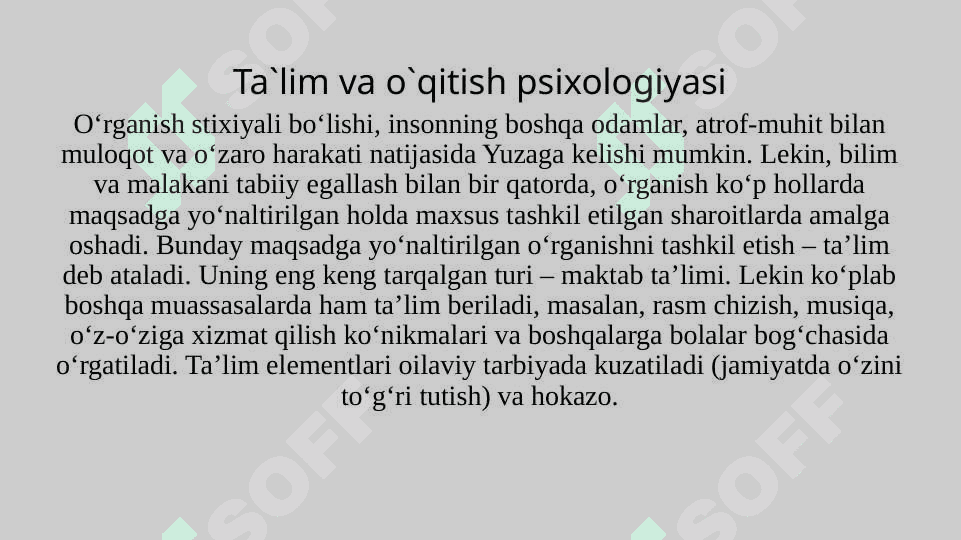 Ta’lim psixologiyasi. Tarbiya psixologiyasi 7
