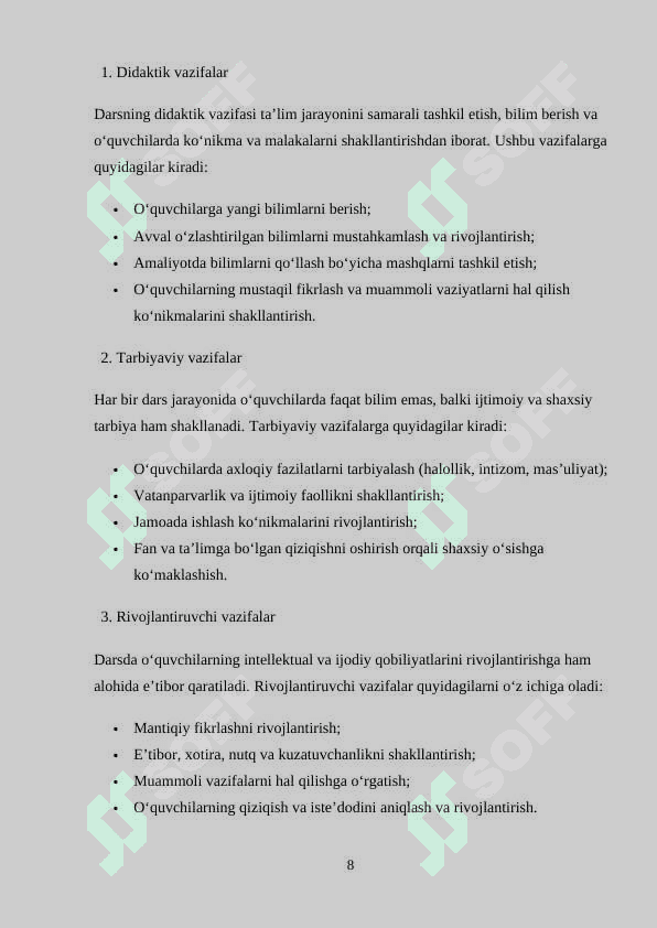 MATEMATIKADAN O'QITISHNI TASHKIL QILISH SHAKKLARI . O’QITISH METODLARI 8