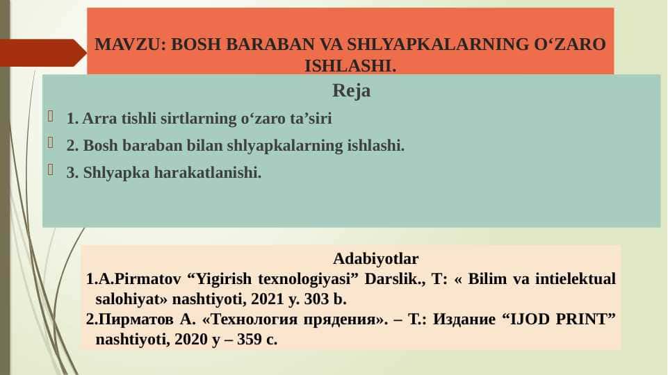 Bosh baraban va shlyapkalarning o‘zaro ishlashi