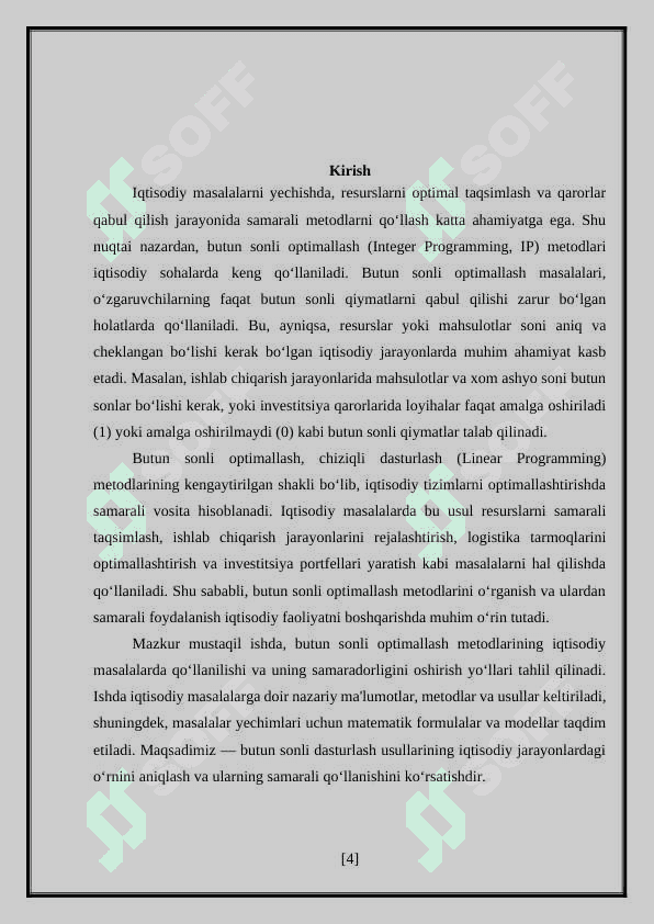 “Iqtisodiy masalalarning butun sonli yechimini topish” 4