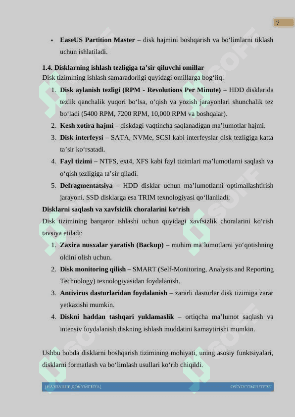 “DISKLARNI BOSHQARISH TIZIMI VA RAID TEXNOLOGIYALARI” 7
